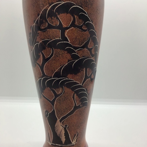 Vintage Hand Carved Soapstone African Vase Elephant Tree Nature - Picture 5 of 11